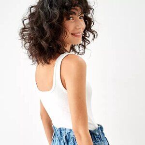 American Eagle Women's White Ribbed Scoop Neck Bodysuit